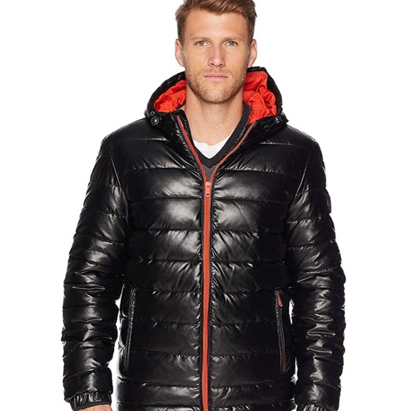 Cole Haan Faux Leather Coat (orange trim) - Picture 1 of 6